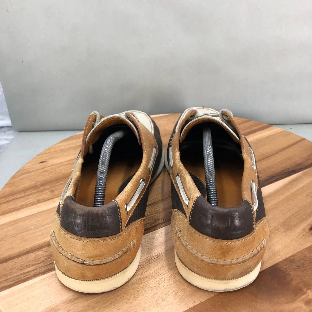 Cole Haan Air Boat Shoes Mens 13 M White Brown Blue Leather Sneakers 2 Eye
